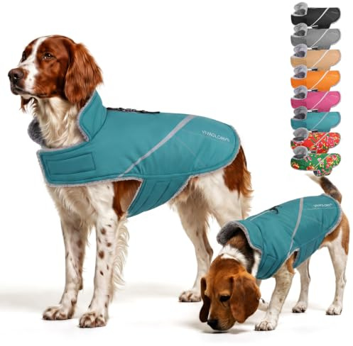 VIVAGLORY Dog Jacket Warm Snowrap Dog Winter Coat Vest, S, Turquoise | Fleece Lined Heavy Duty Reflective Water Resistant, Puppy Fleece Coat with Harness Hole & Zipper for Cold Weather & Snow