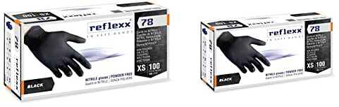 REFLEXX R78 / M Guanti senza nitrili in polvere, medio, nero, confezione da 100 & R78 Guanti in Nitrile, Senza Polvere, Taglia S, Neri (Confezione da 100 Pezzi)