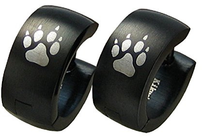 Herren Ohrringe Edelstahl Creolen Damen Schwarz Silber Matt Gold glänzend Wolf Fußabdrücke ER15103