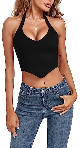 EVELIFE Donne Canotte Sexy V Profondo Collo Halter Top Corto Senza Maniche Gilet Caraco Camisole Estate