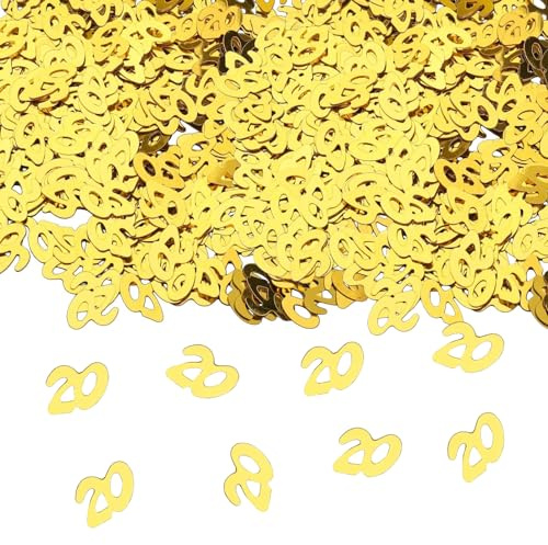 GoldRock Confeti dorado para 20 cumpleaños, 500 unidades, decoración de mesa de cumpleaños de 20 años, 20 cumpleaños, decoración de cumpleaños para mujer joven, decoración para dispersar cumpleaños