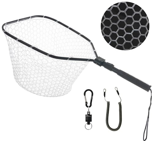 GOODCAT Fly Fishing Net, Bass Trout Landing Net, Folding Fishing Nets Fresh Water, Safe Fish Catching or Releasing, Fly Fishing net Magnetic Release (A:Square-Extend Length:24.6)