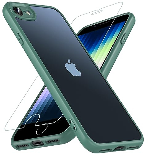 OWKEY Hülle für iPhone SE 2020/iPhone SE 2022 (iPhone SE 2/3), iPhone 8/iPhone 7 Hülle mit [1 * 9H Schutzglas] Schutzhülle, Silikon Matte Dünne Case Handyhülle für iPhone 8/7 (Olivgrün)