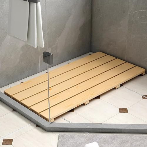 Caillebotis Douche Tapis de Douche Naturel Solide, Pédale D'épissage avec Pieds Antidérapants, Plateforme en Bois pour Intérieur Extérieur, Tapis de Salle de Bain Anti-Fissure (Size : 100 x 120 cm (3
