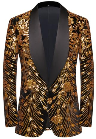 CARFFIV Men's Sequins Velvet Stage Party Prom Wedding Dinner Symmetry Suit Jacket Blazer