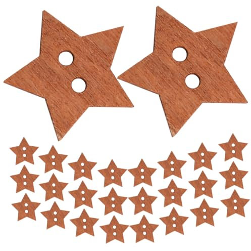 LALAFINA 200 Stück Dekorative Fünfzackige Sternknöpfe zum Nähen Kreative Vintage Holzknöpfe 20mm für Kleidung und Rucksäcke Multifunktionale Selbstgemacht Bastelknöpfe