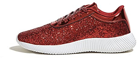 LUCKY STEP Women's Glitter Trainers, Sparkly Lace-Up Shoes | Sparkly glitter upper, cushioned insole, soft interior, lace-up fit and textured rubber sole for parties and casual wear.