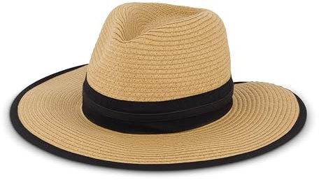 Nicole Miller Straw Sun Hat Womens Wide Brimed Floppy Hat Pool Travel Foldable Beach Sun Hats for Women Packable (Black)
