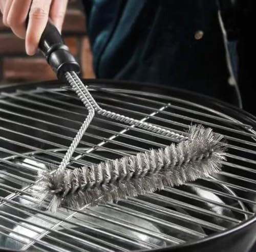 Garden Mile Cepillo de alambre de 30,5 cm, limpiador de rejilla de barbacoa, acero inoxidable, raspador resistente, cepillo de alambre de tres lados para limpiar accesorios de barbacoa, perfecto para