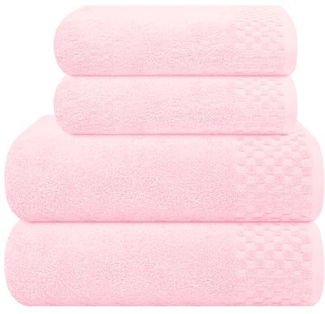MyOwn Ultra Soft 4er-Pack Handtuch-Set, Baumwolle, enthält 2 übergroße Badetücher 70 x 140 cm, 2 Handtücher 50 x 90 cm, für den täglichen Gebrauch, kompakt und leicht — Rosa