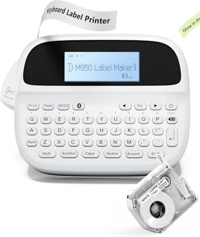 Phomemo M950 Etikettiergerät mit Tastatur,Beschriftungsgerät Bluetooth,Etikettendrucker mit Tastatur Etikettiergerät Selbstklebend with Etikettenband 12mm für Zuhause,Büro Mini Label Printer