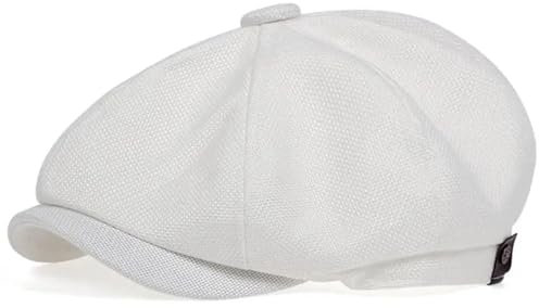 YUECIBAI Béret Homme Hommes Casual Newsboy Chapeau Rétro Béret Chapeaux Casual Chapeaux Unisexe Casquette Octogonale pour Hommes Rue Cap Blanc