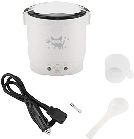 USB Rice Cooker Portable Mini Rice Cooker Food 12V 100W 1L Non-Stick Coating Electric Food Heater Suitable for Home and Cars, Double Safety Buckle (White)