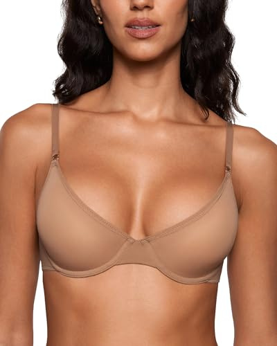INLYRIC Women's Unlined Sheer Balconette Bra Demi Gravel Beige 34DD