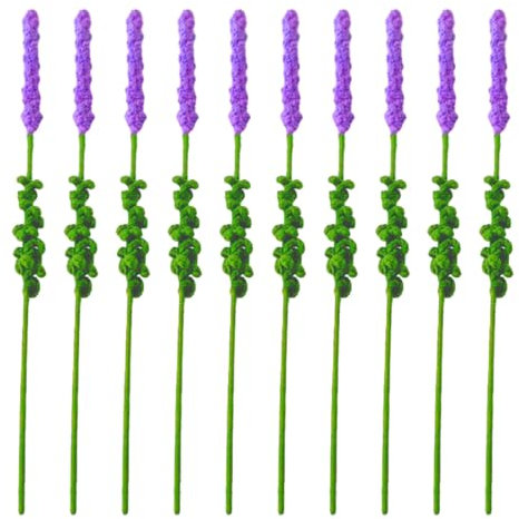 YIZITU Gestrickte künstliche Lavendelblumen für Dekorationen, Wolle, Strickblumen mit Stielen, Blumenstrauß, Tischdekoration, künstlicher handgefertigter Blumenstrauß