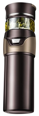 Tea Infuser Cup, Double Wall Glass Tea Infuser Bottle Portable Insulated Thermal Tea Bottle Tea Travel Cup Tea Tumbler with Infuser (Brown)