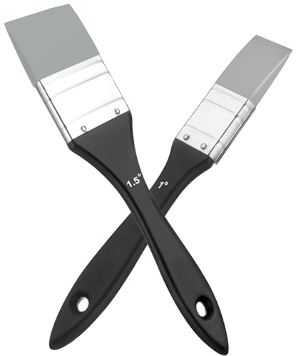 2 stycken silikonmålarborstar, bred och smal silikonborste, solid borste, spetskant, solid, platt, flexibelt målningsverktyg, platt pensel för akrylfärger att flytta och ta bort (1 tum/1,5 tum)