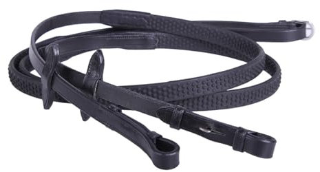 Equipride Zügel aus Leder mit super Griffigkeit, rutschfest für Zaumzeug, super flexibler Gummigriff (Schwarz, Pony)