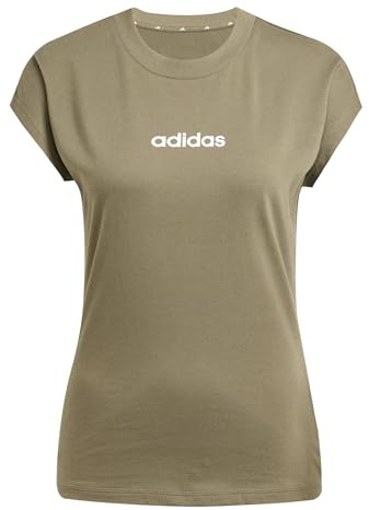 Adidas Donna Essentials Linear Cotton T-Shirt, Olive strata/White, S