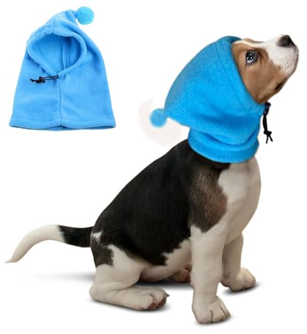BT Bear Hundemütze, weich, warm, Fleece, beruhigende Hundeohren, winddicht, leise Ohren für Welpen, kleine Hunde, Blau, Größe S