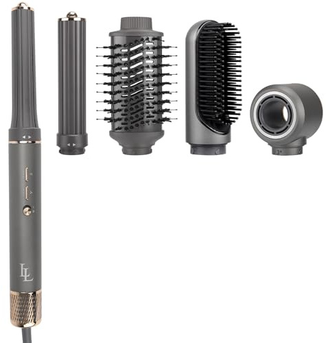 Largolash Varmluftsborste & Air Styler [135 000 RPM] – Professionell Jonisk Höghastighets-hårtork, Automatisk Locktång, Volymgivare & Plattång – Lyxig 6-i-1 Hårstyler för Salongsresulta (Grå)