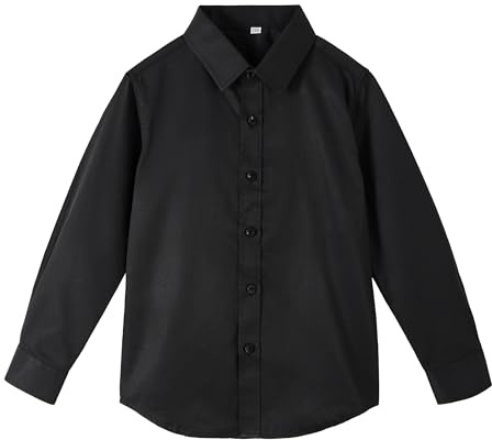 LOLANTA Boys Black Shirt Long Sleeve Button Down Shirt Boys Formal Dress Shirt for 2-14 Years (Black, 7-8 Years, 130)