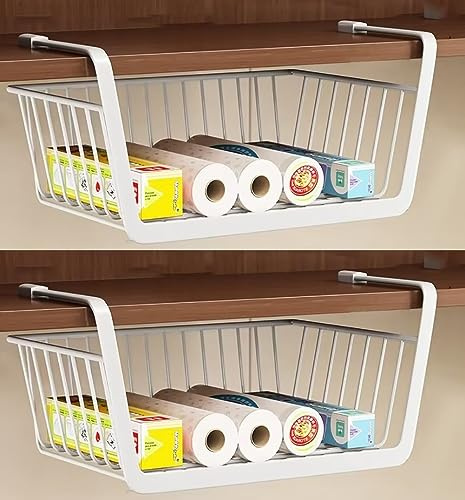 Lot de 2 paniers de rangement à suspendre sous étagère pour placard de cuisine, garde-manger, placard, 37 x 23 x 14 cm