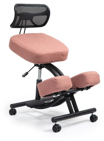 kenoko Hozeru Ergonomischer Verstellbarer Kniestuhl aus Öko-Leder für Zuhause und das Büro. Ergonomischer Bürostuhl mit lachsfarbenem Bezug aus Öko-TEX-zertifiziertem Standard 100 Stoff.