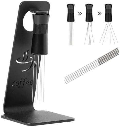 CHDEXU WDT Tool Espresso Distribution Tool with Magnetic Stand, 6 Stainless Steel Needles 0.4mm Adjustable Range Coffee Stirrer with 6 Extra Needles for Barista Espresso Tool