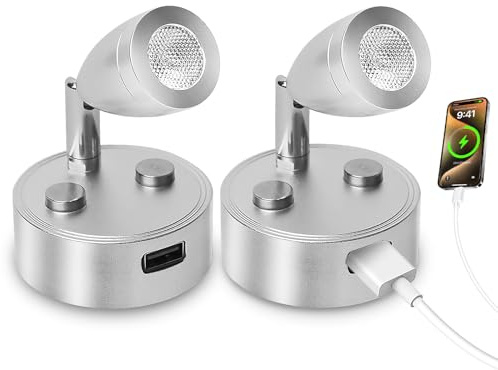 TrustWheel 12 Volt LED Lampen Wohnmobil mit USB Ladeanschluss, 12V LED Lampe Wohnmobil Dimmbar 3W 12 V Leselampe Wohnmobil Warmweiß 3000K mit Touch Schalter für Wohnwagen Camper Boot Yacht, 2 Stück