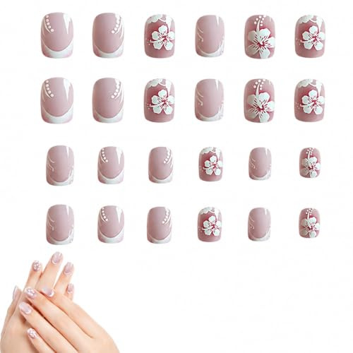 YEDOUALE Unghie finte quadrate Corte 24 Pezzi Piccoli, Unghie adesive Decorative con Fiori fioriti per Estate e Primavera, Design Elegante e Rimovibile per Uso Quotidiano e Occasioni Speciali