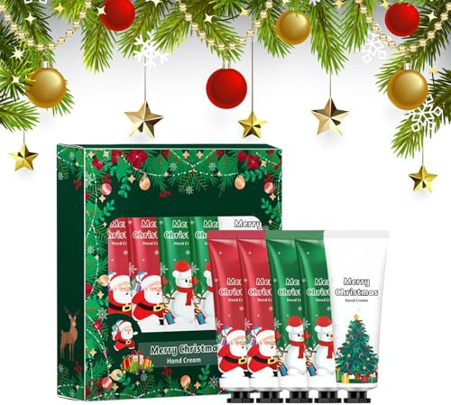 Set de Crèmes pour les Mains,5 PCS Crème Hydratante de Noël pour les Mains,Creme pour Les Mains Cadeaux Noel,Mini Crèmes Pour les Mains de Noël,Prévient les Mains Sèches et Rugueuses