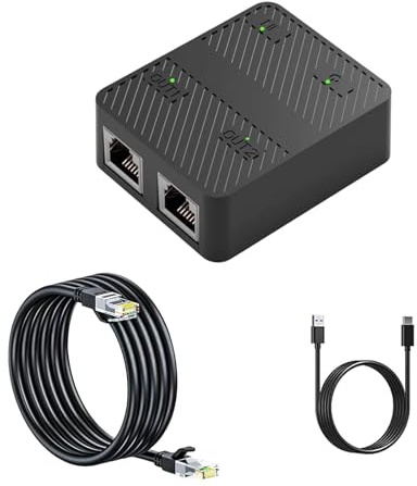 LAN Splitter 1 auf 2 mit Ethernet Kabel, LAN Splitter 1 auf 2, Gigabit LAN Switch 2 Port, mit 1 Netzwerkkabel, für Ethernet Splitter für Computer, Computer Router Set-Top Box Digital TV 1000Mbps