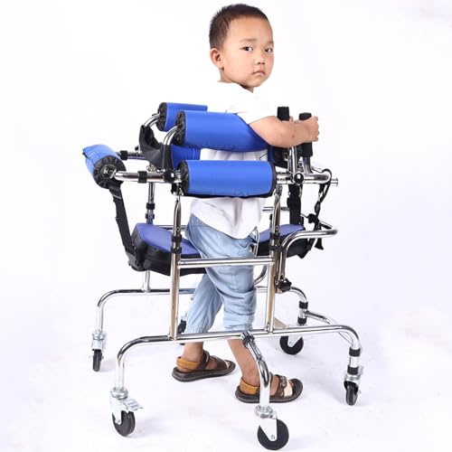 Ayuda para caminar con ruedas de altura y ancho ajustables para parálisis cerebral y rehabilitación de accidentes cerebrovasculares, 6 ruedas antiinclinación plegable con asiento de cinturón