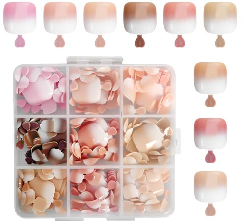 Faux Ongles Pieds, 261 Pièces Ongles Pieds à Coller Kit, 12 Tailles Capsule Ongle Pied Carré Dégradé de Couleurs Nude, Faux Ongle et Capsules, Press on Nails Pied, 9 Couleurs Nude Différentes