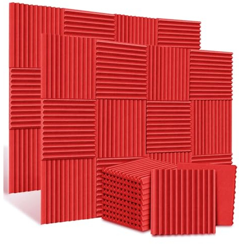 Schalldämmende Schaumstoffplatten 12er-Pack 30 x cm Akustikschaumstoff Schallschutz Studio KTV Schallabsorbierende Platten Schwammpolster Schallisolierung Wandschaum 2,5/5 dick(Red,5cm)