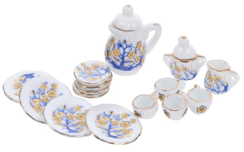 SUPVOX Miniaturas de Porcelana Juego de Té Mini Tazas y Tetera Decorativas para Casa de Muñecas Accesorios de Cocina Realistas para Juego de Imaginación y Decoración