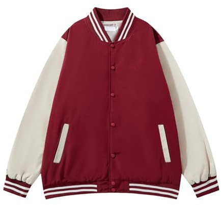 Generisch Giacca da baseball da uomo Varsity, oversize, moderna college, a maniche lunghe, da baseball, per adolescenti, ragazzi, con bottoni, calda giacca sportiva Y2K