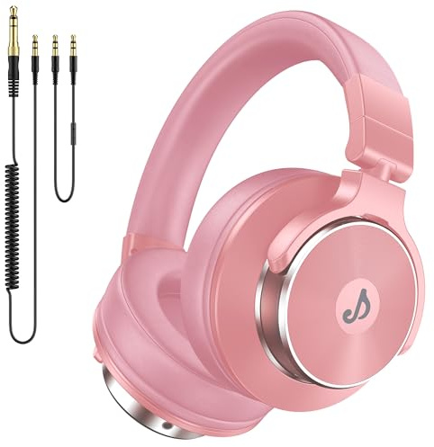 Rumoon Wired Over Ear Headphones, Studio Monitor & Mixing DJ Headphones with 50mm Neodymium Drivers and 1/4 to 3.5mm Jack for Guitar AMP Podcast Piano Keyboard, Pink