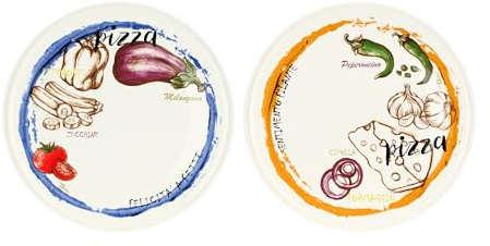 THUN - Set 2 piatti pizza Acqua e Farina, arancio e blu - Porcellana,ø 33 cm