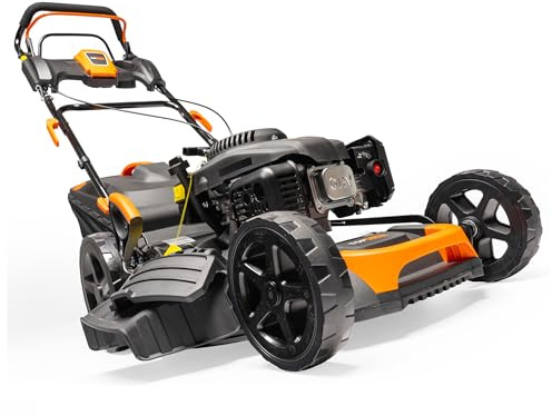 TOP CUT TC-LS-51-196L Benzin Rasenmäher mit Antrieb Loncin Motor 196ccm 51cm Schnittbreite 60L Fangkorb 4in1 Mulchfunktion Leistungsstarker Radantrieb für Große Rasenflächen