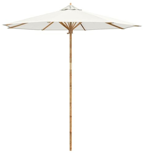KGFHERENB 8ft Round Bamboo Patio Umbrella Cream White | Features a detachable pole and 8.5ft height, ideal for shading backyard decks, balconies, and patios.