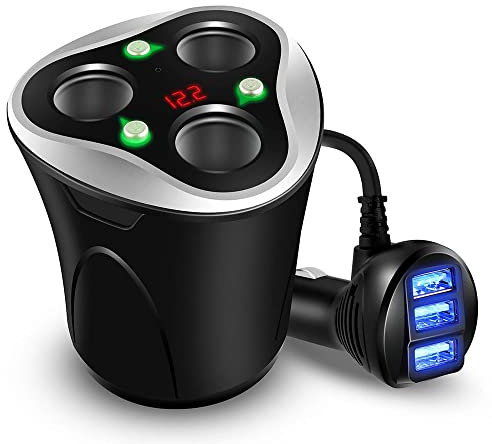 KFZ Zigarettenanzünder Verteiler 3 Fach Auto Ladegerät Adapter mit 3 USB Ports 12/24V 120W DC Power Getrennte Schalter LED Display für Handy iPhone Samsung GPS Autokamera Bluetooth Geräte