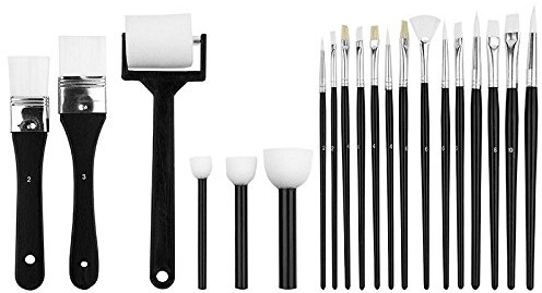 Ideen mit Herz Pinsel & Farbroller, 16 hochwertige Pinsel, 3 Stupfpinsel, 1 Farbroller, 20-teilig | Starterset, Textilgestaltung, Aquarell, Malen, Basteln