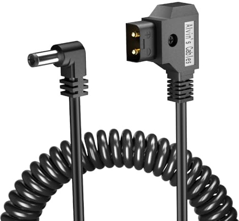 Alvin's Cables D-Tap till DC strömkabel – 12 V, 5,5 mm x 2,1 mm, DC-spiralkabel för Atomos Shogun, SmallHD Indie 7, Blackmagic Video Assist – höger vinkel
