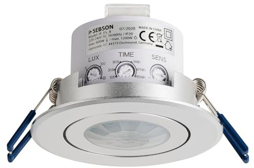SEBSON Bewegungsmelder Innen Unterputz - 2er Set - LED geeignet, Decken Montage, Infrarot Sensor programmierbar 3-8m/ 360°, schwenkbar, 3-Draht