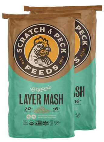 Scratch and Peck Feeds Whole Grain Layer Mash Chicken and Duck Feed - Corn-Free and Soy-Free - 16% Protein, Certified Organic and Non-GMO Project Verified Chicken Food - 50 lbs Bag