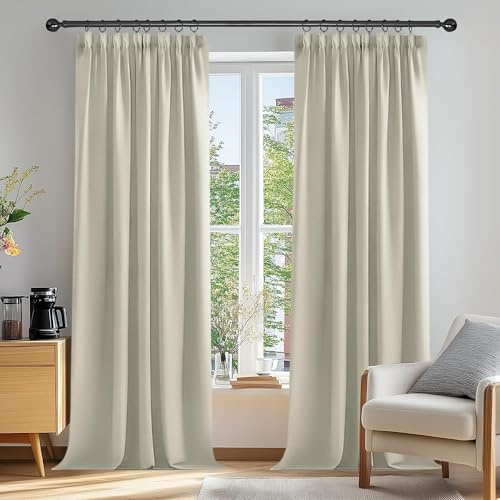 Deconovo Tende Oscuranti per Interni con Fettuccia, Termiche Isolanti – 3 Modi di Montaggio, per Camera da Letto e Soggiorno, 2 Pannelli 140x260 cm, Beige Chiaro, Certificato OEKO-TEX