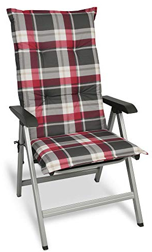 Beautissu Hochlehner Auflage Gartenstuhl 6cm Dicke Polsterauflage | 120x50cm Rot Kariert bequemes Stuhlkissen Sitzauflage Garten Terrasse Balkon Polster Bequem rutschfest UV-Lichtecht Sunny RK