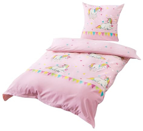Bierbaum Jack by Kinder Biber Bettwäsche 2 TLG. 135x200cm Einhorn Rosa Unicorn Einhörner
